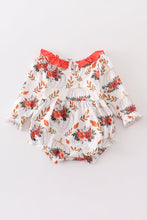 Load image into Gallery viewer, Orange floral print bow baby romper
