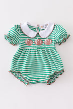 Load image into Gallery viewer, Green stripe football applique baby romper

