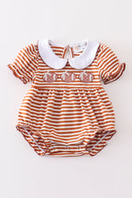 Load image into Gallery viewer, Brown stripe football applique baby romper

