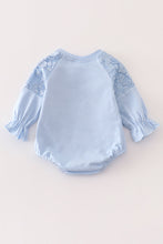 Load image into Gallery viewer, Blue &quot;SIMPLY BLESSED&quot; ruffle baby romper
