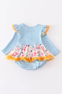 Blue floral print ruffle baby romper