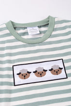 Load image into Gallery viewer, Green stripe sheep applique boy top
