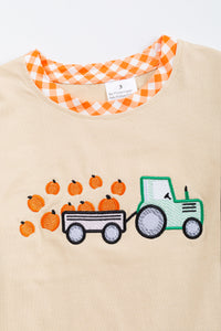 Beige pumpkin truck applique boy top