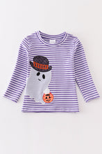 Load image into Gallery viewer, Purple stripe ghost pumpkin applique boy top
