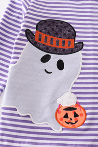 Purple stripe ghost pumpkin applique boy top