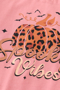 Coral leopard pumpkin girl top