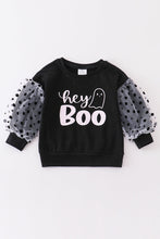 Load image into Gallery viewer, Black &quot;BOO&quot; ruffle girl top
