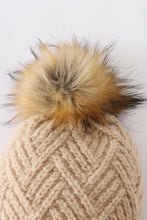 Load image into Gallery viewer, Beige cross cable knit pom pom beanie hat baby toddler adult
