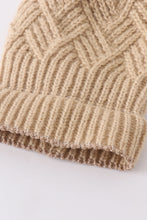 Load image into Gallery viewer, Beige cross cable knit pom pom beanie hat baby toddler adult
