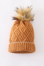 Load image into Gallery viewer, Camel cross cable knit pom pom beanie hat baby toddler adult
