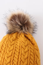 Load image into Gallery viewer, Mustard cable knit pom pom beanie hat baby toddler adult
