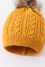 Load image into Gallery viewer, Mustard cable knit pom pom beanie hat baby toddler adult
