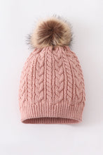 Load image into Gallery viewer, Dust rose cable knit pom pom beanie hat baby toddler adult
