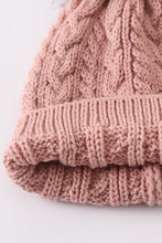 Load image into Gallery viewer, Dust rose cable knit pom pom beanie hat baby toddler adult
