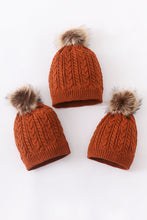 Load image into Gallery viewer, Rust cable knit pom pom beanie hat baby toddler adult
