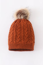 Load image into Gallery viewer, Rust cable knit pom pom beanie hat baby toddler adult
