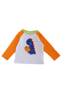 Pumpkin dino applique boy raglan shirt 012237