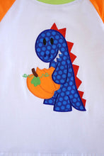 Load image into Gallery viewer, Pumpkin dino applique boy raglan shirt 012237
