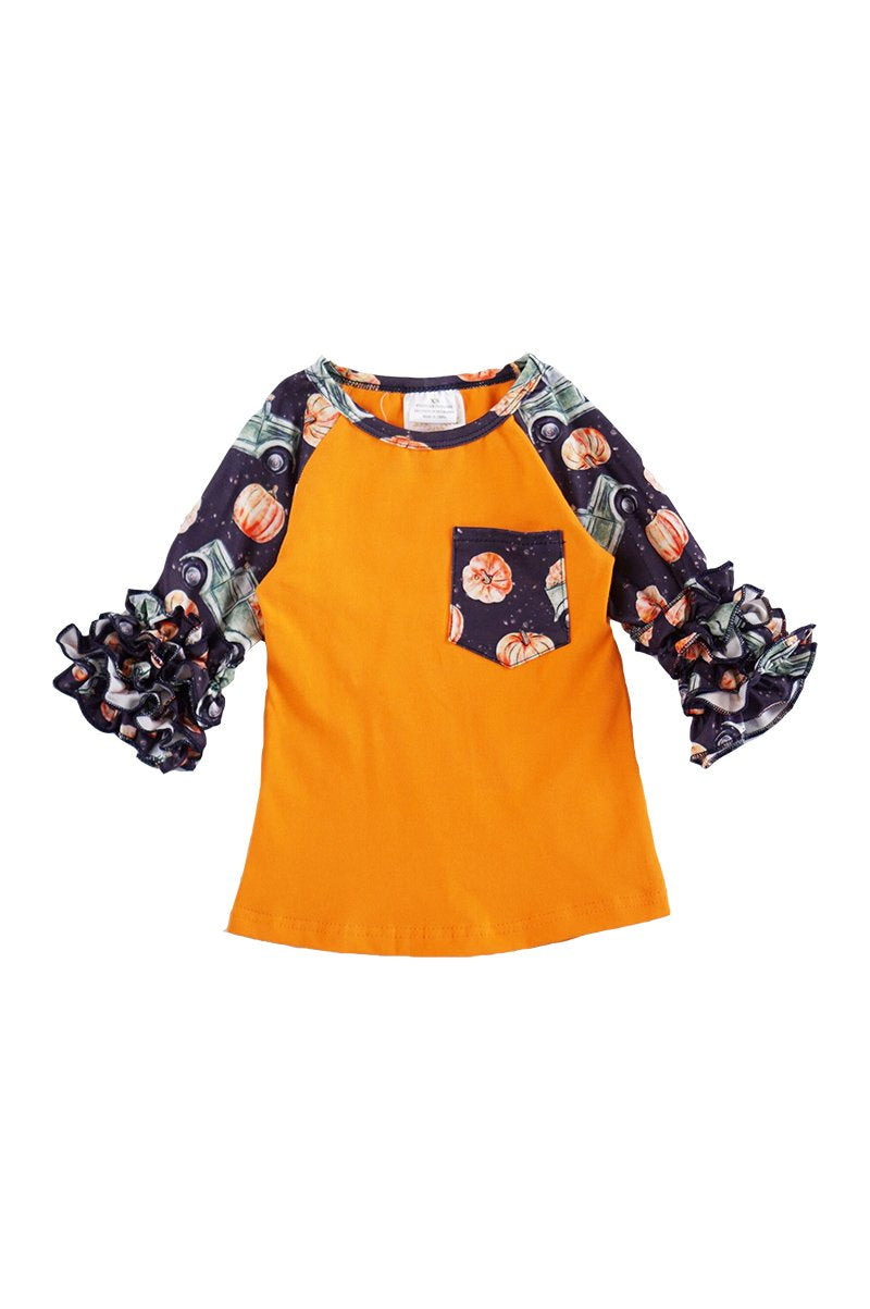 Orange pumpkin cargo raglan shirt CXSY-012365
