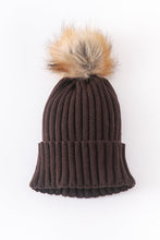 Load image into Gallery viewer, Brown knit pom pom beanie hat baby toddler adult
