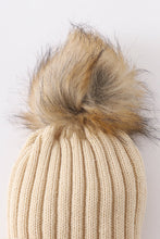 Load image into Gallery viewer, Beige knit pom pom beanie hat baby toddler adult
