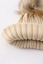 Load image into Gallery viewer, Beige knit pom pom beanie hat baby toddler adult
