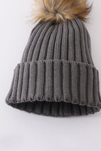 Load image into Gallery viewer, Grey knit pom pom beanie hat baby toddler adult
