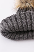 Load image into Gallery viewer, Grey knit pom pom beanie hat baby toddler adult
