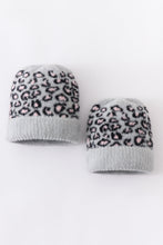 Load image into Gallery viewer, Grey leopard beanie hat toddler adult
