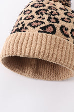 Load image into Gallery viewer, Camel leopard pom pom beanie hat toddler adult
