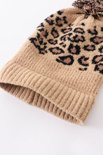 Load image into Gallery viewer, Camel leopard pom pom beanie hat toddler adult
