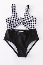 Load image into Gallery viewer, Black plaid 2 pcs swim suit mommy &amp; me
