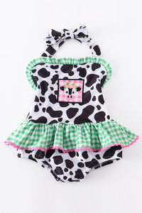 Cow embroidered one piece swimsuit