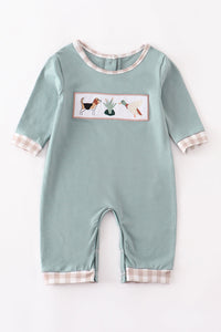 Reed duck hound embroidery smocked boy romper