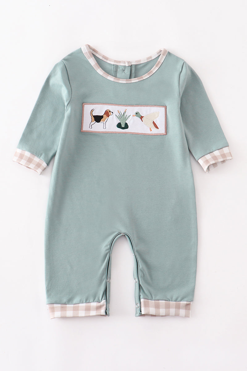 Reed duck hound embroidery smocked boy romper