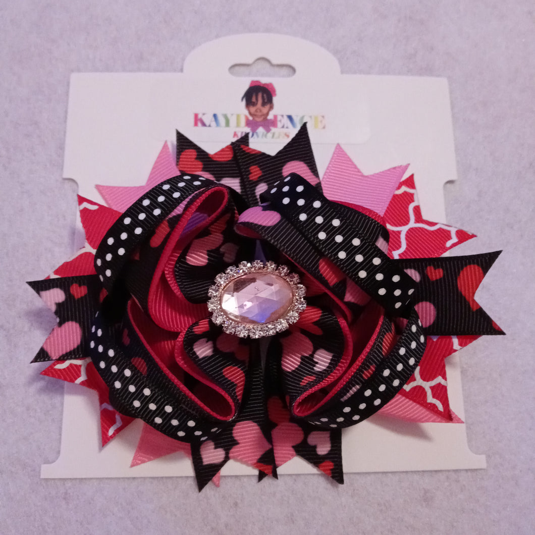 Red Black Pink with Rhinestone Boutique Hair Bow