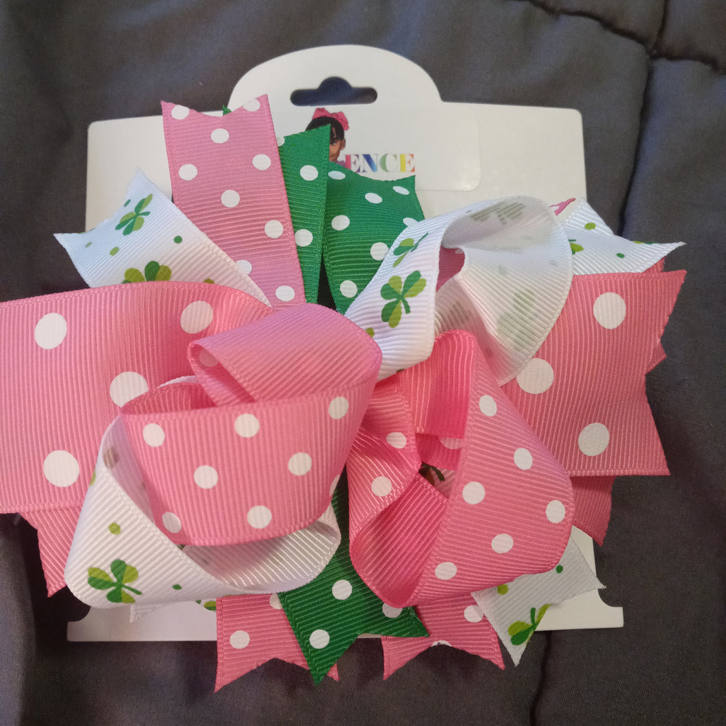 St. Patrick's Day Pink, Green, and White Boutique Hair Bow