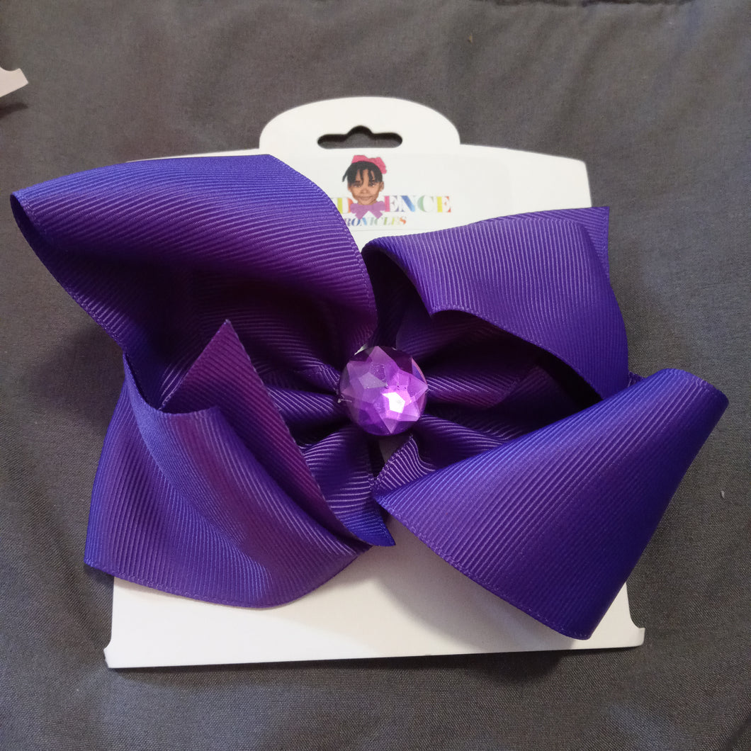6 Inch Solid Colored Hair Bow With Rhinestone