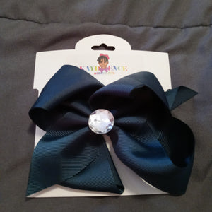 6 Inch Solid Colored Hair Bow with Rhinestone