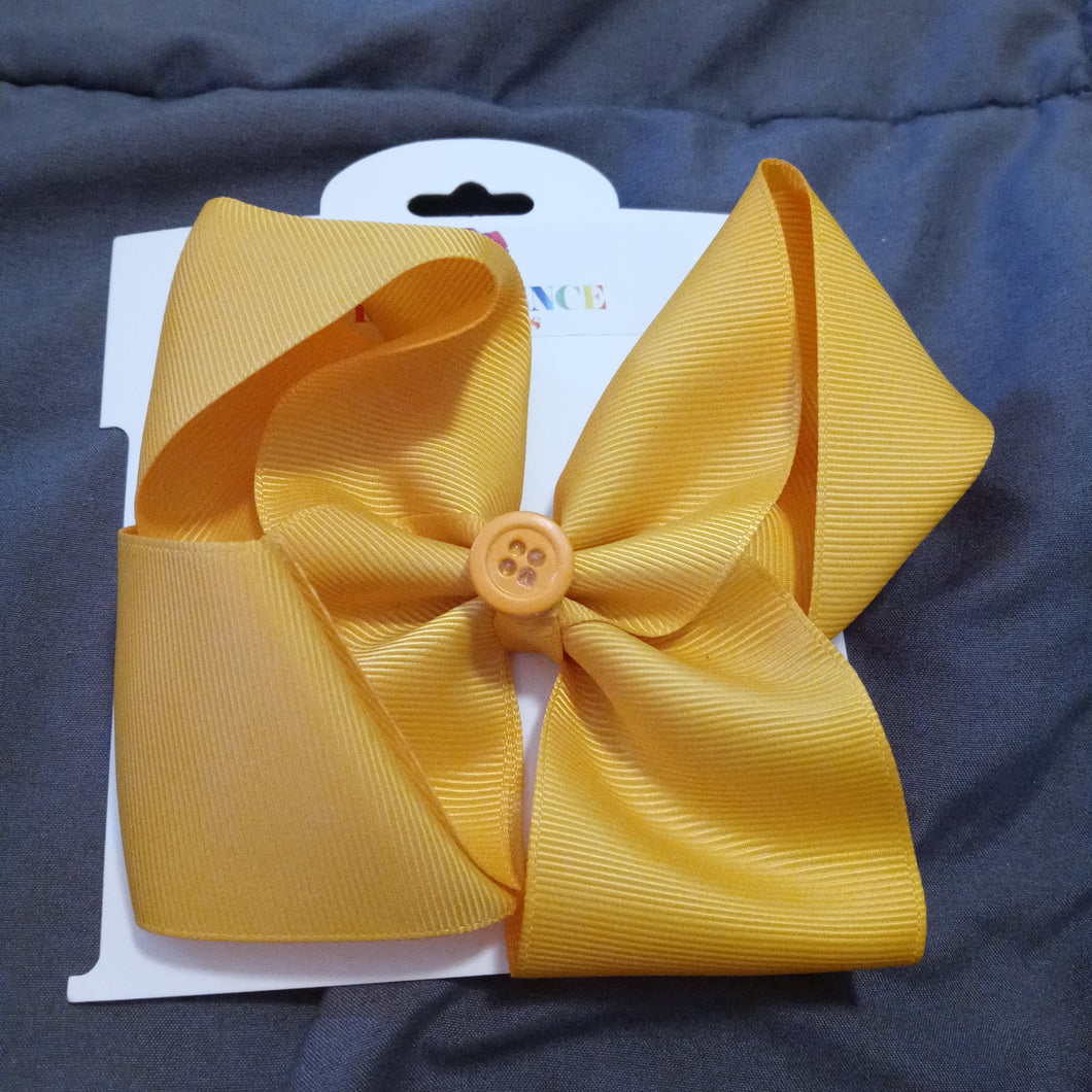 6 Inch Solid Colored Hair Bow with Button