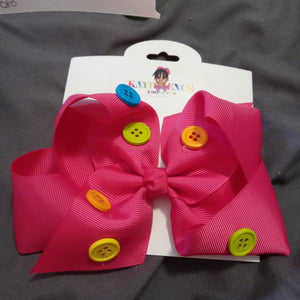 6 Inch Solid Colored Hair Bows with Buttons