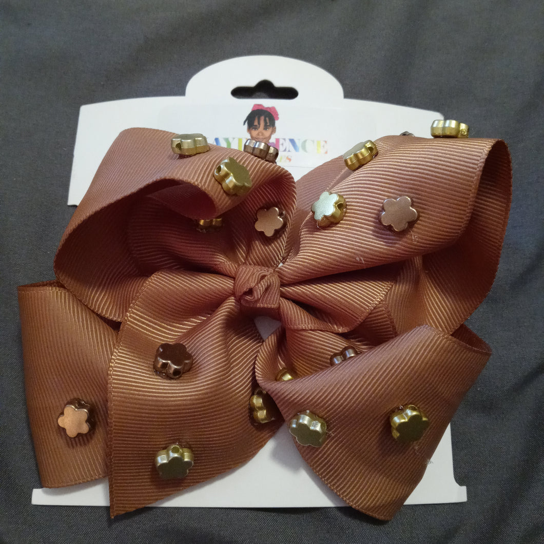 6 Inch Solid Colored Hair Bow with Gold