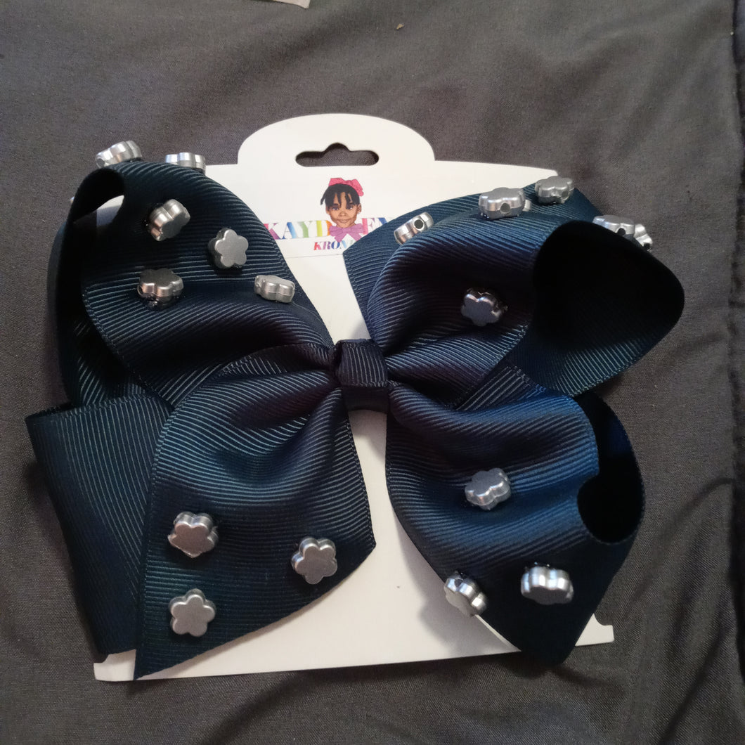 6 Inch Solid Colored Hair Bow with Silver Stars