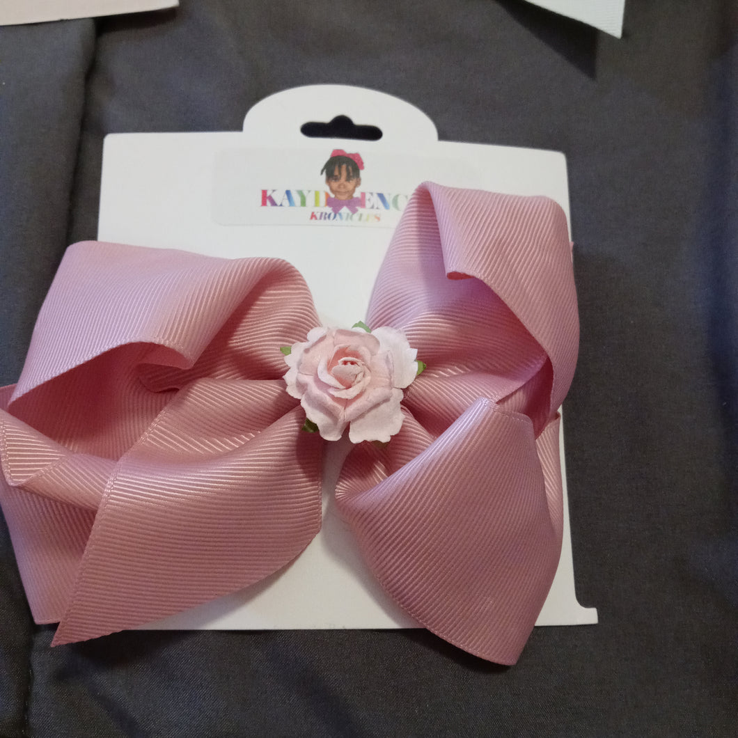 6 Inch Solid Colored Hair Bow with Flower