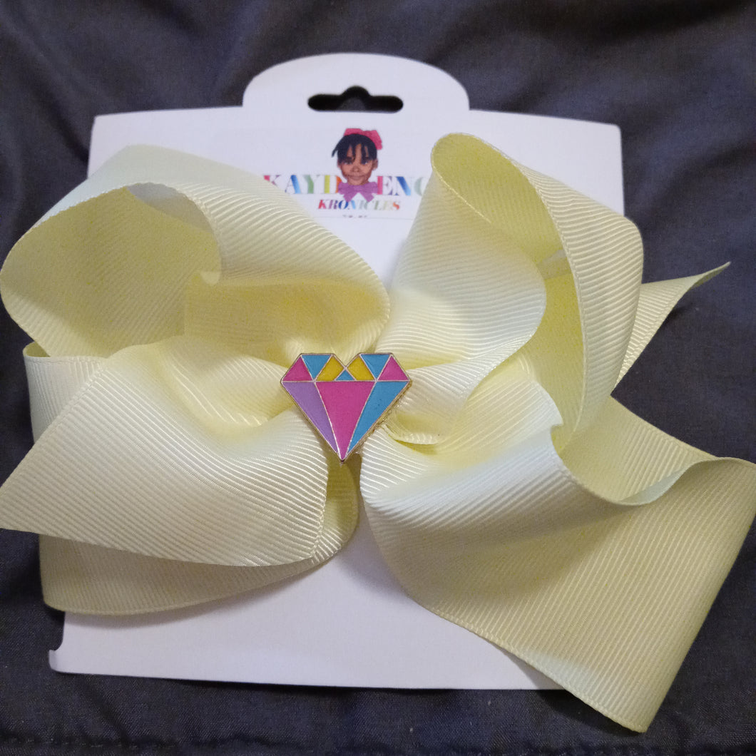 6 Inch Solid Colored Hair Bow with Diamond