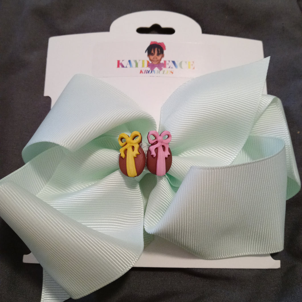 6 Inch Solid Colored Hair Bow with Chocolate Eggs