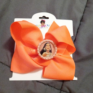 6 Inch Solid Colored Hair Bow with Pocahontas