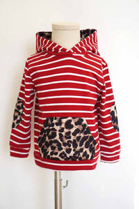Maroon stripe leopard hoodie top 168046