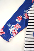 Load image into Gallery viewer, Blue stripe floral hoodie top 168058
