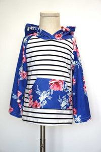 Blue stripe floral hoodie top 168058